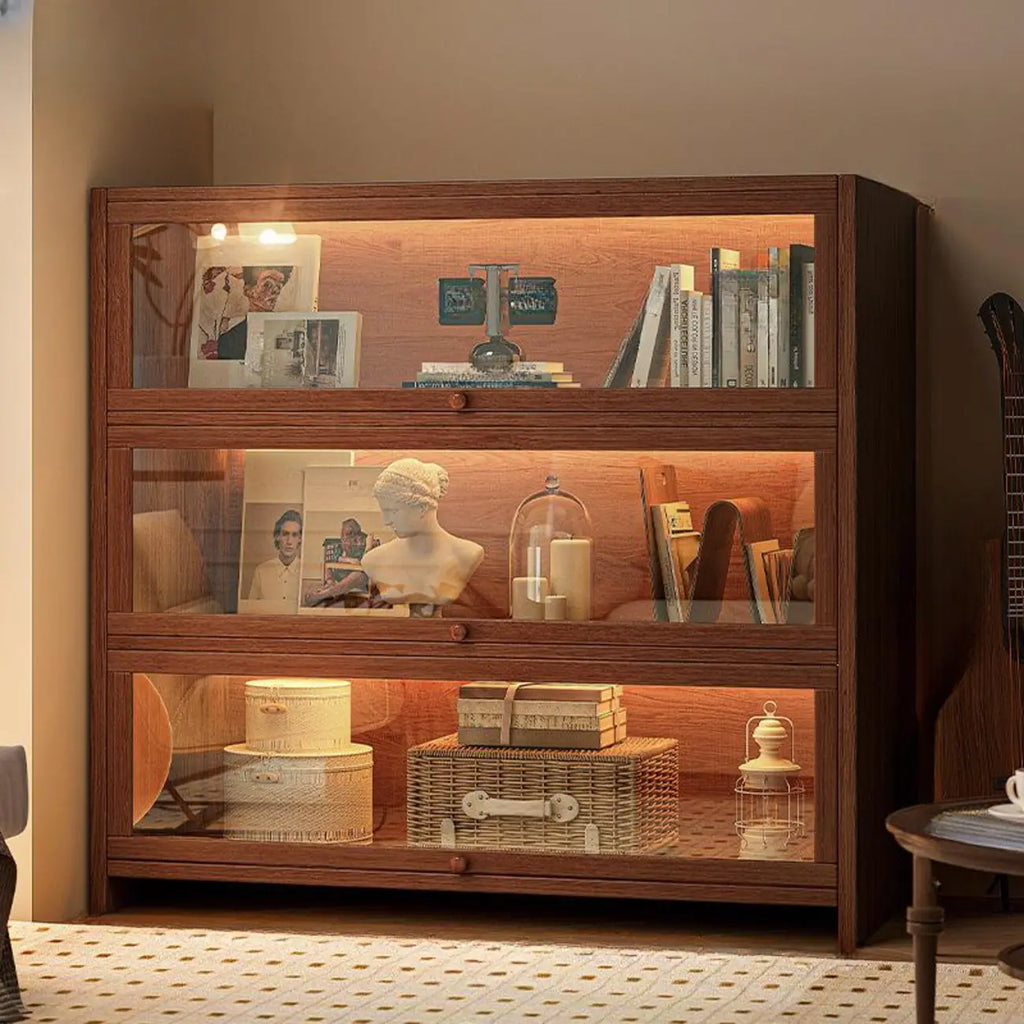 Contemporary Vertical Nut-Brown Wooden 5-Shelf Bookcase