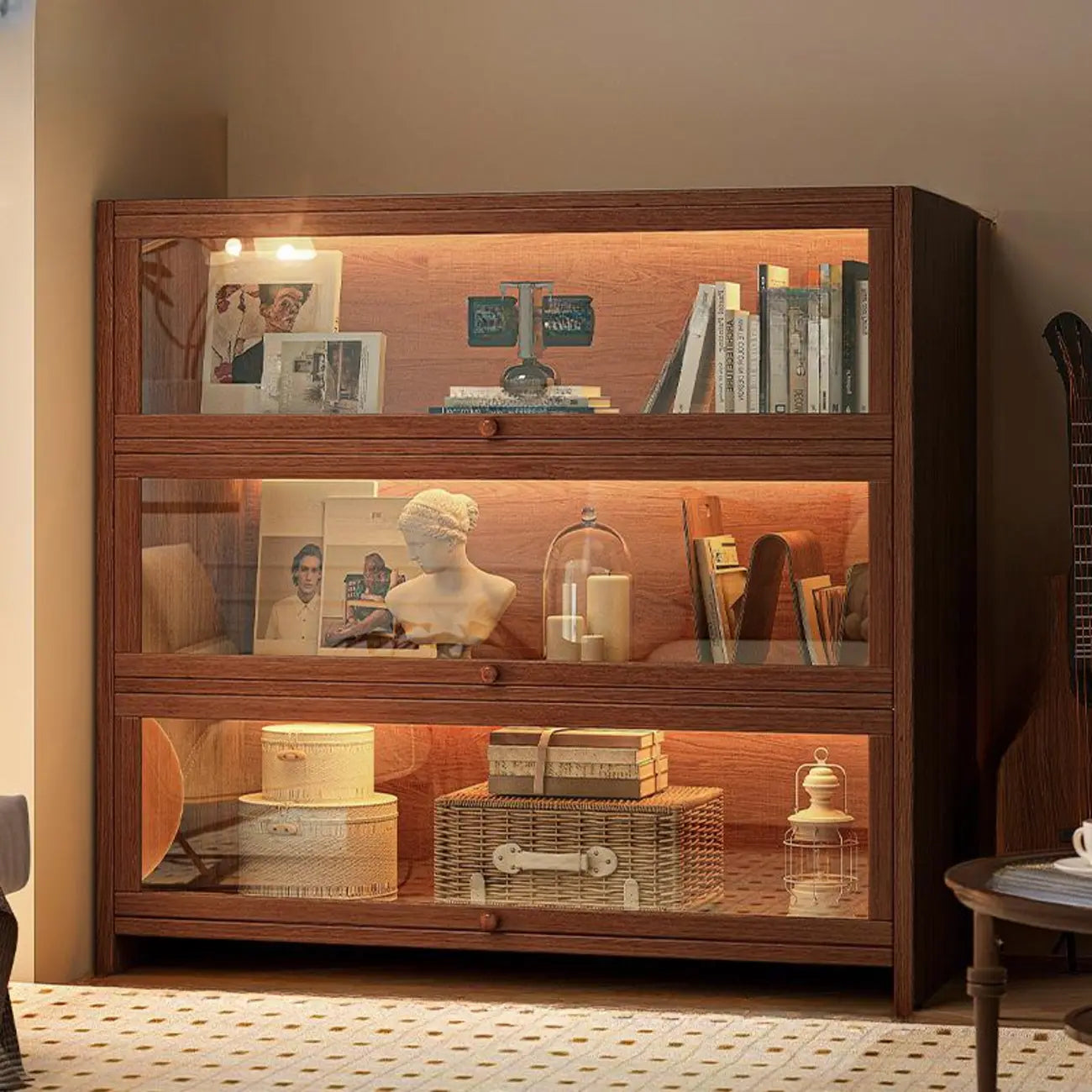 Contemporary Vertical Nut-Brown Wooden 5-Shelf Bookcase