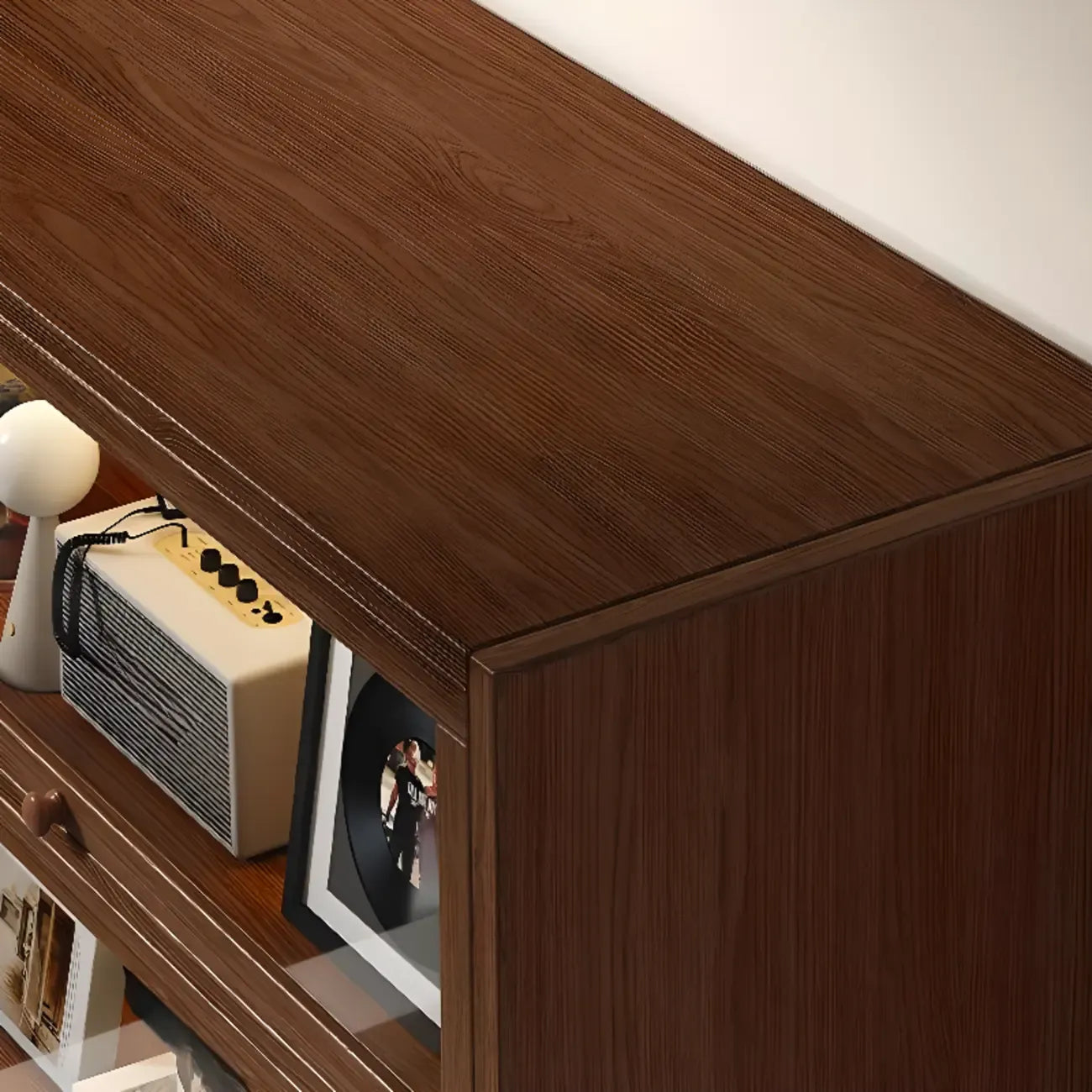 Contemporary Vertical Nut-Brown Wooden 5-Shelf Bookcase
