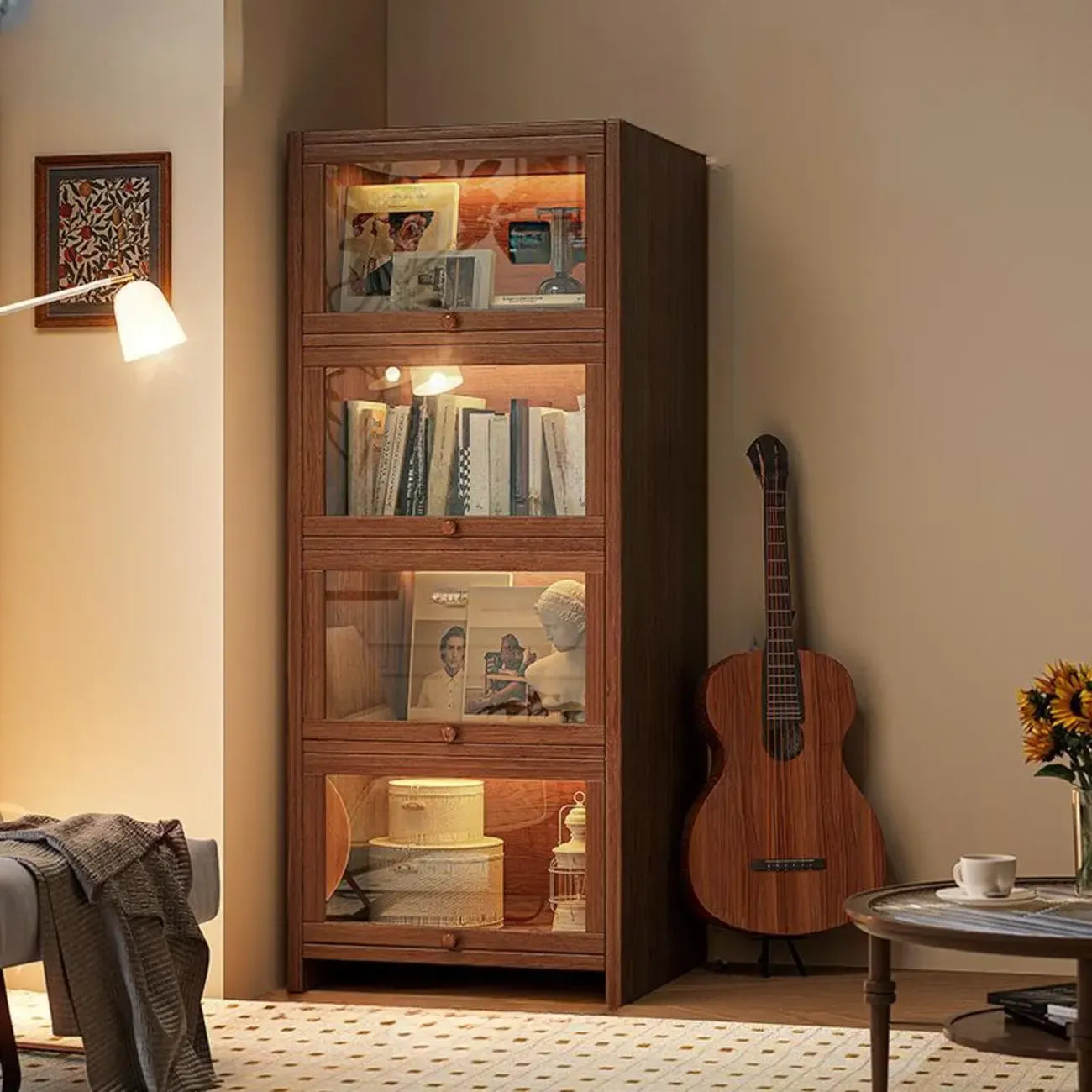 Contemporary Vertical Nut-Brown Wooden 5-Shelf Bookcase