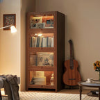Contemporary Vertical Nut-Brown Wooden 5-Shelf Bookcase