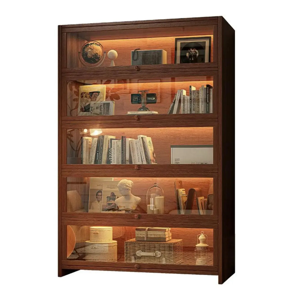 Contemporary Vertical Nut-Brown Wooden 5-Shelf Bookcase
