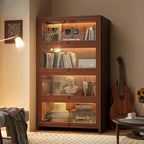 Contemporary Vertical Nut-Brown Wooden 5-Shelf Bookcase