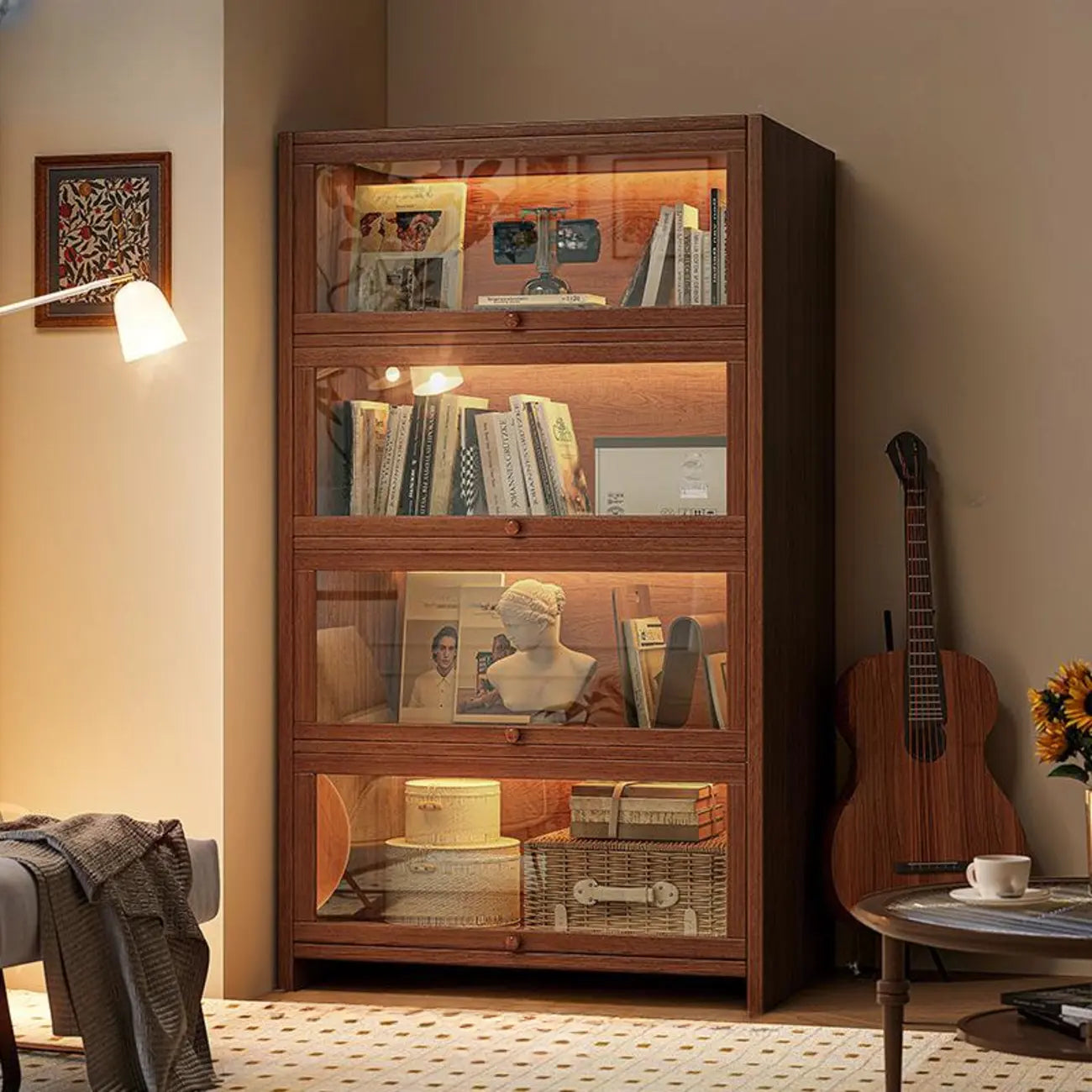 Contemporary Vertical Nut-Brown Wooden 5-Shelf Bookcase