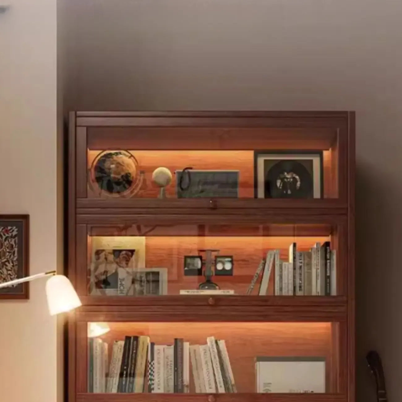 Contemporary Vertical Nut-Brown Wooden 5-Shelf Bookcase
