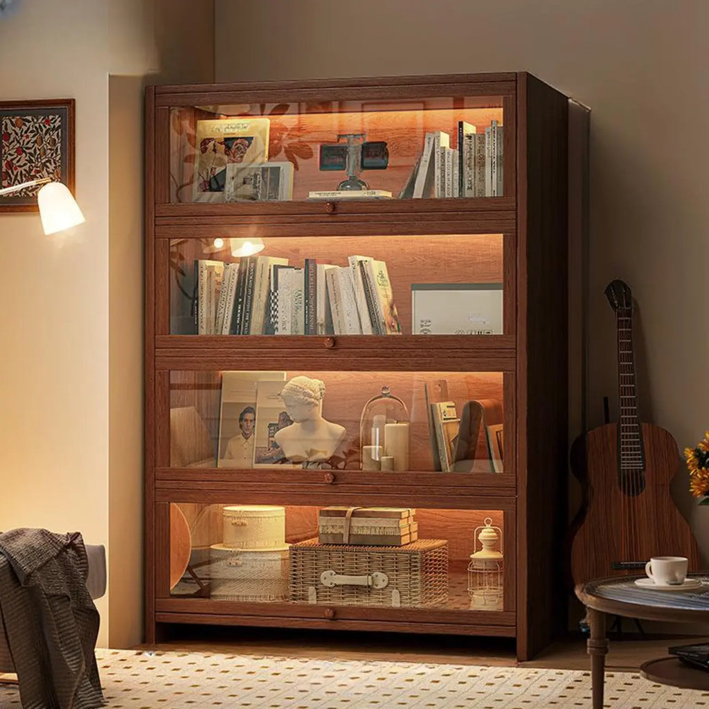 Contemporary Vertical Nut-Brown Wooden 5-Shelf Bookcase