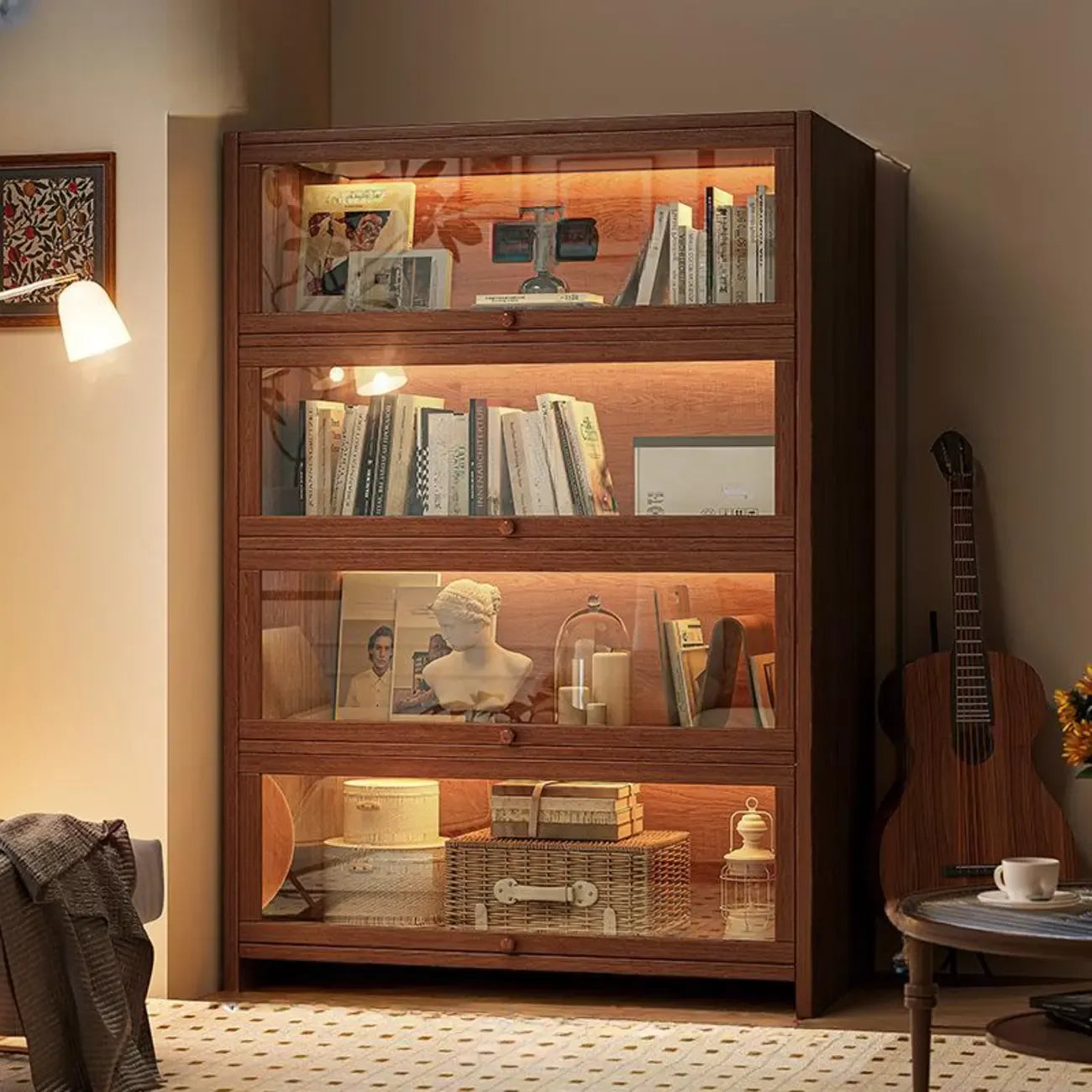 Contemporary Vertical Nut-Brown Wooden 5-Shelf Bookcase