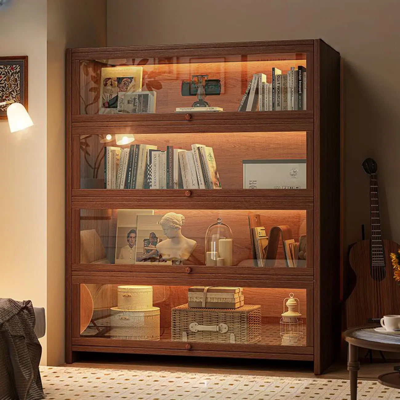 Contemporary Vertical Nut-Brown Wooden 5-Shelf Bookcase