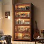 Contemporary Vertical Nut-Brown Wooden 5-Shelf Bookcase