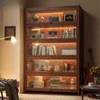 Contemporary Vertical Nut-Brown Wooden 5-Shelf Bookcase