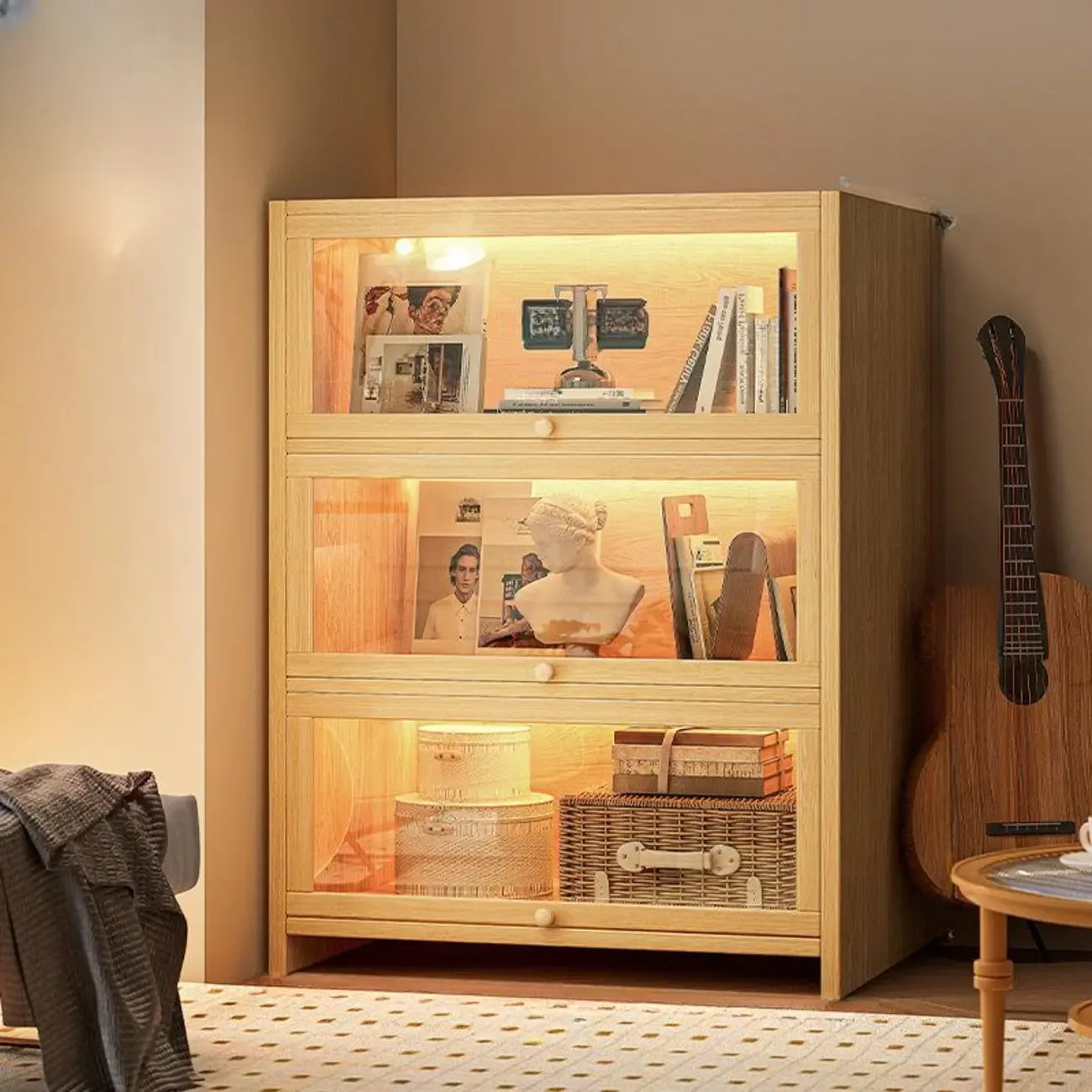Contemporary Vertical Nut-Brown Wooden 5-Shelf Bookcase