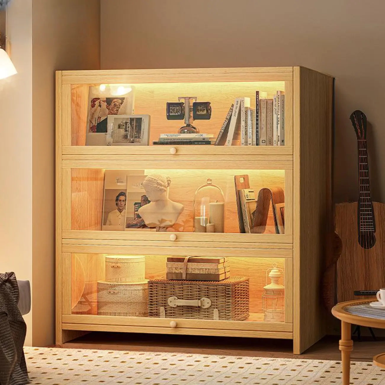 Contemporary Vertical Nut-Brown Wooden 5-Shelf Bookcase