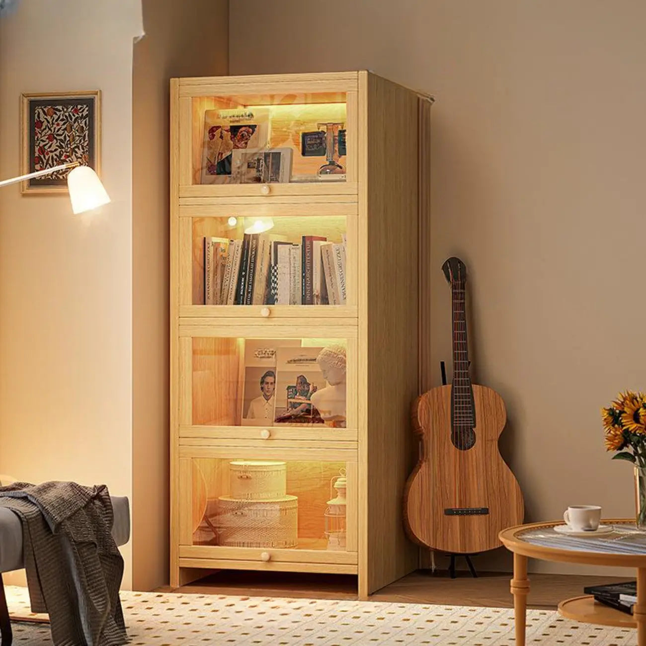 Contemporary Vertical Nut-Brown Wooden 5-Shelf Bookcase