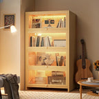 Contemporary Vertical Nut-Brown Wooden 5-Shelf Bookcase