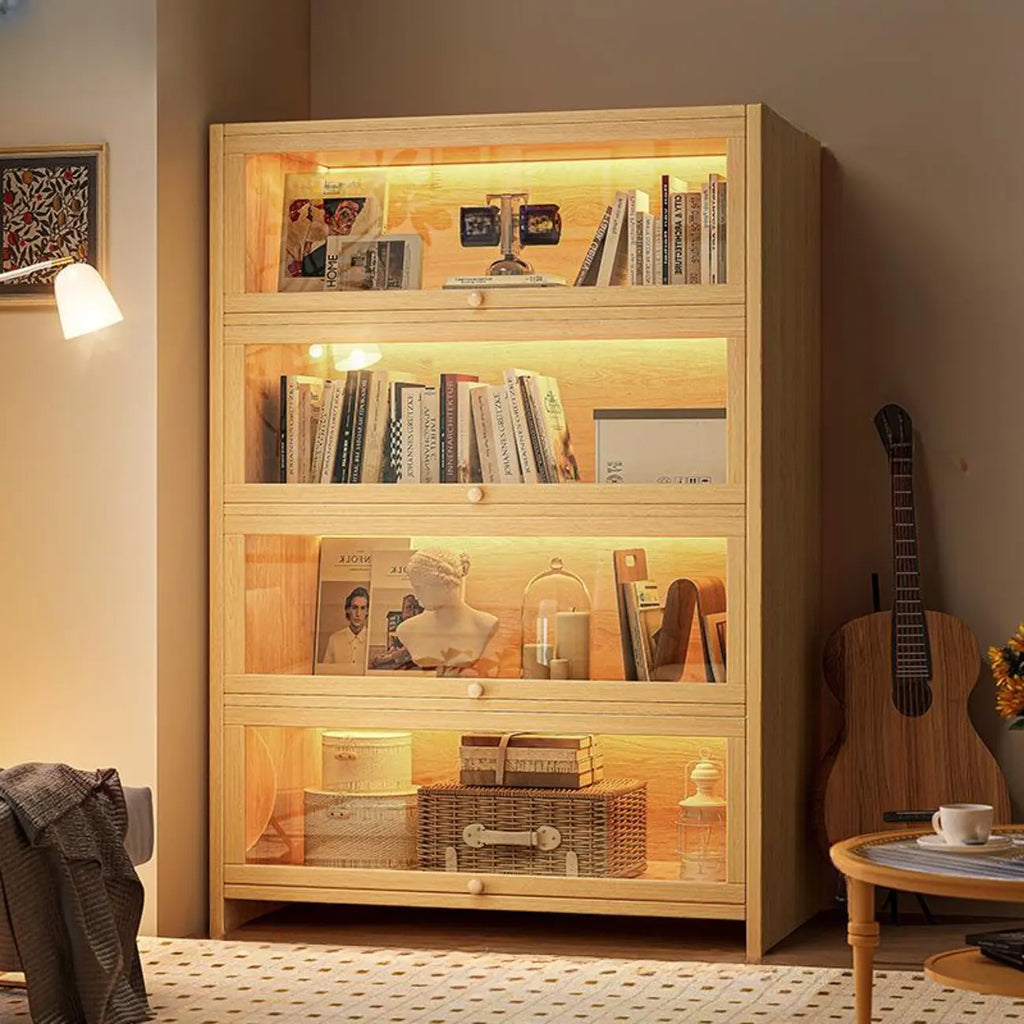 Contemporary Vertical Nut-Brown Wooden 5-Shelf Bookcase