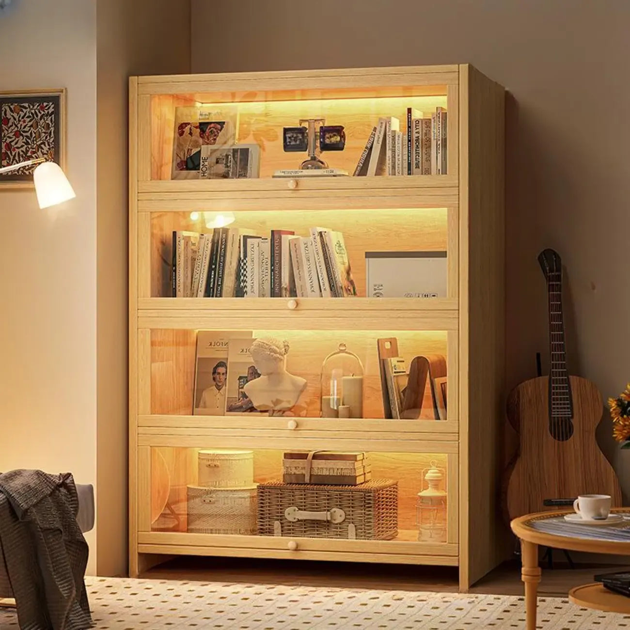 Contemporary Vertical Nut-Brown Wooden 5-Shelf Bookcase