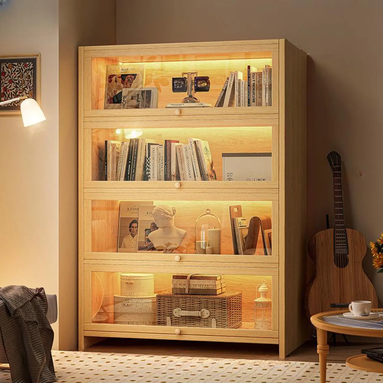 Contemporary Vertical Nut-Brown Wooden 5-Shelf Bookcase