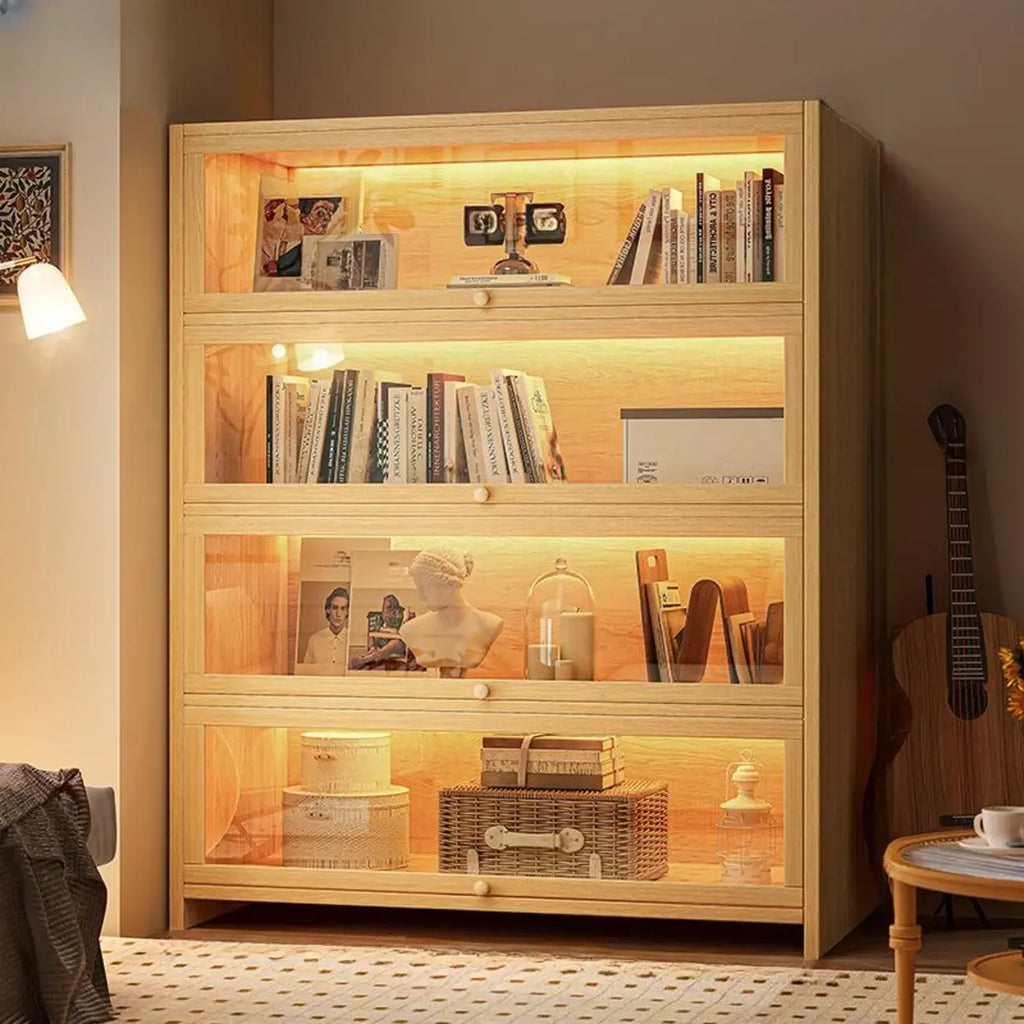 Contemporary Vertical Nut-Brown Wooden 5-Shelf Bookcase