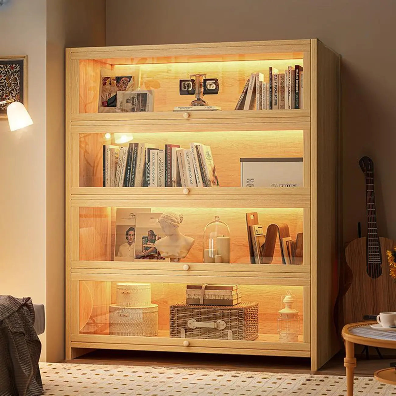 Contemporary Vertical Nut-Brown Wooden 5-Shelf Bookcase