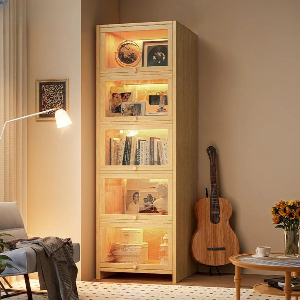 Contemporary Vertical Nut-Brown Wooden 5-Shelf Bookcase