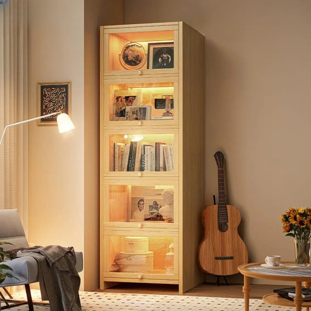 Contemporary Vertical Nut-Brown Wooden 5-Shelf Bookcase