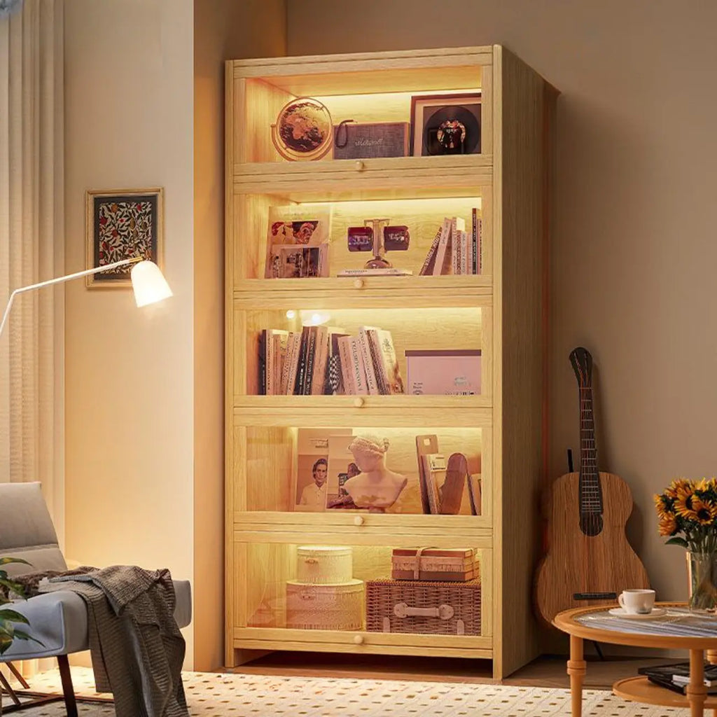 Contemporary Vertical Nut-Brown Wooden 5-Shelf Bookcase