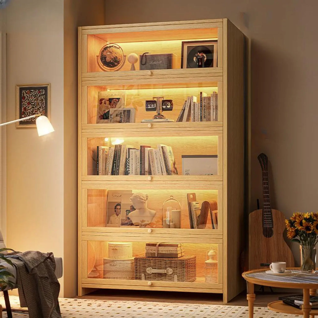 Contemporary Vertical Nut-Brown Wooden 5-Shelf Bookcase