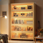 Contemporary Vertical Nut-Brown Wooden 5-Shelf Bookcase