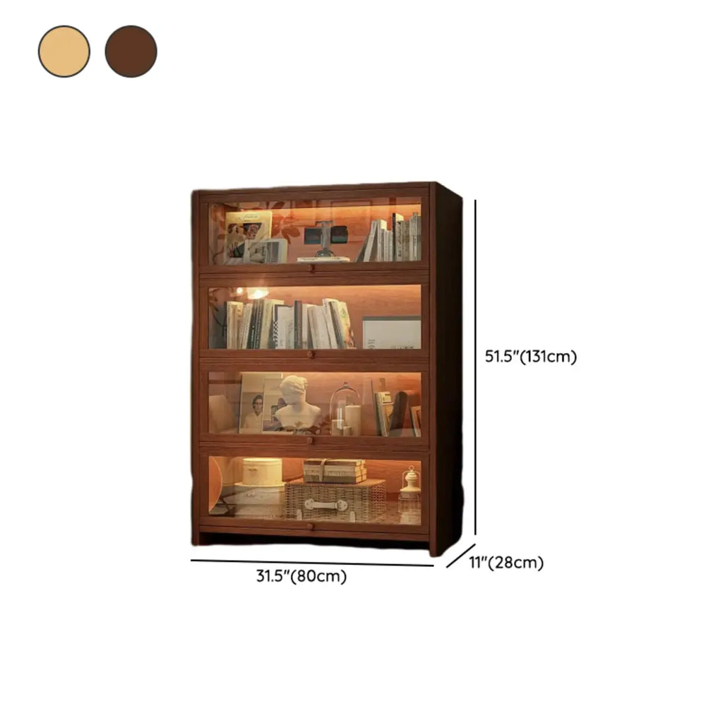 Contemporary Vertical Nut-Brown Wooden 5-Shelf Bookcase