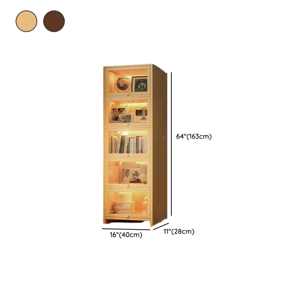 Contemporary Vertical Nut-Brown Wooden 5-Shelf Bookcase
