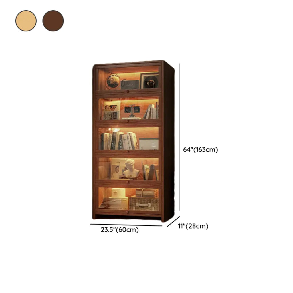 Contemporary Vertical Nut-Brown Wooden 5-Shelf Bookcase