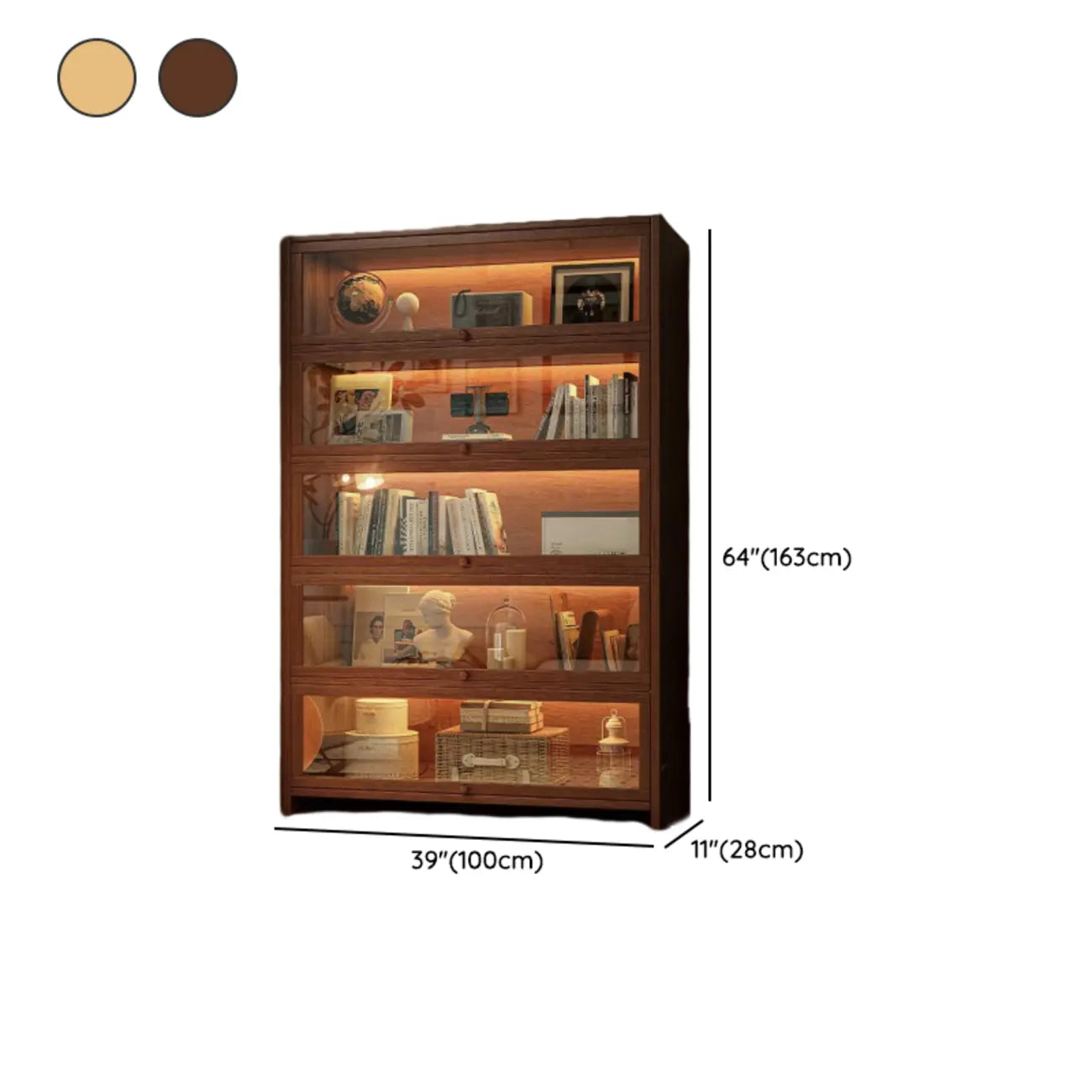 Contemporary Vertical Nut-Brown Wooden 5-Shelf Bookcase