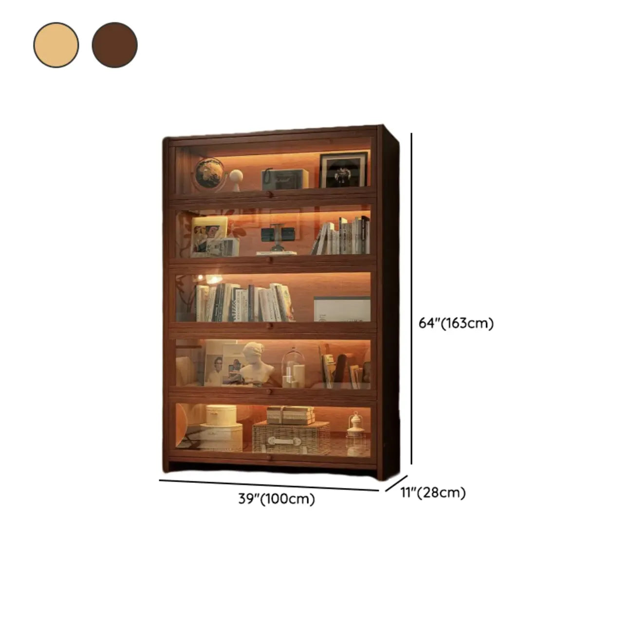 Contemporary Vertical Nut-Brown Wooden 5-Shelf Bookcase