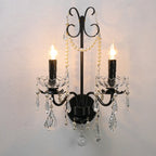 Black Modern 2-Light Candelabra Wall Sconce with Crystal