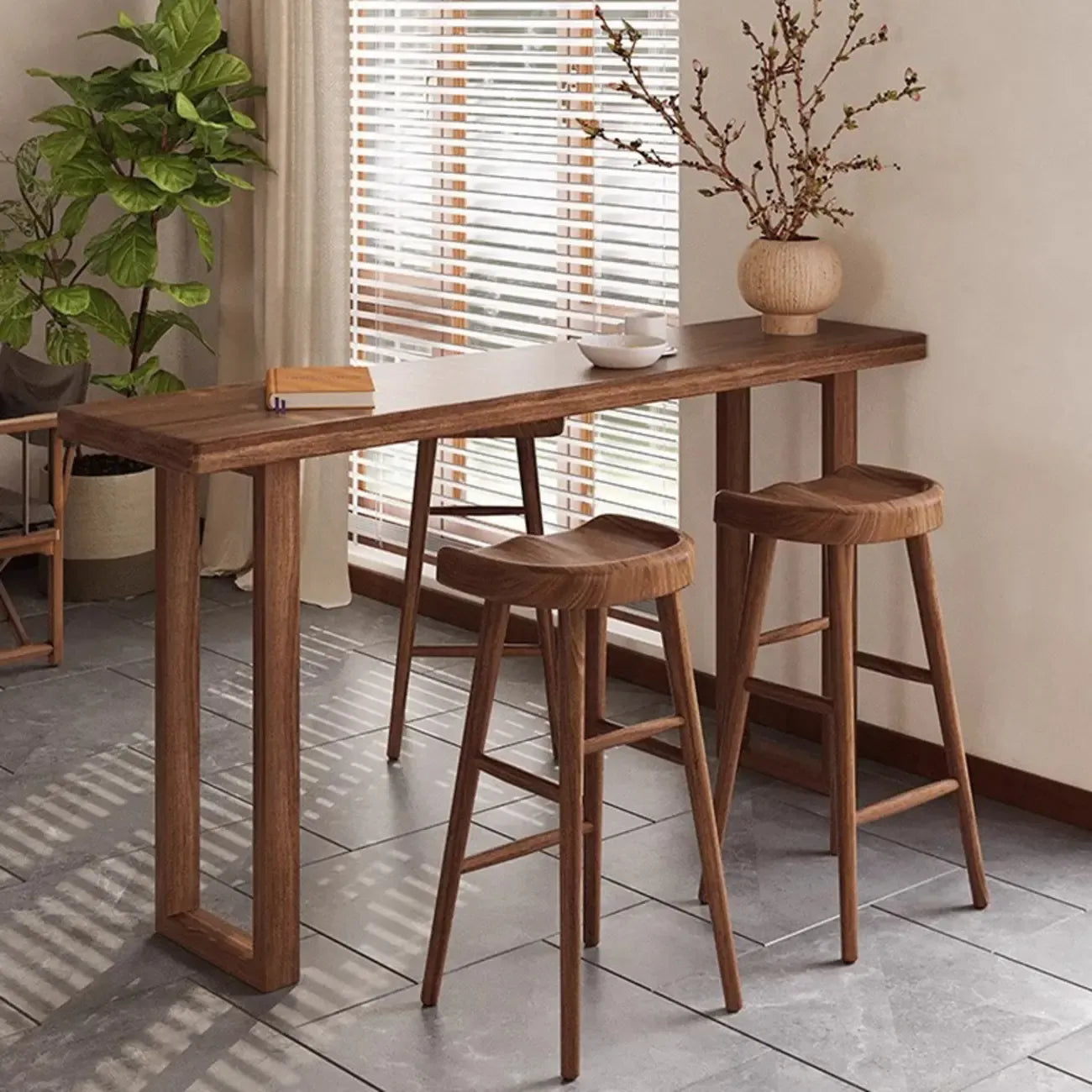 Casual Brown Wood Sled Base Bar Table