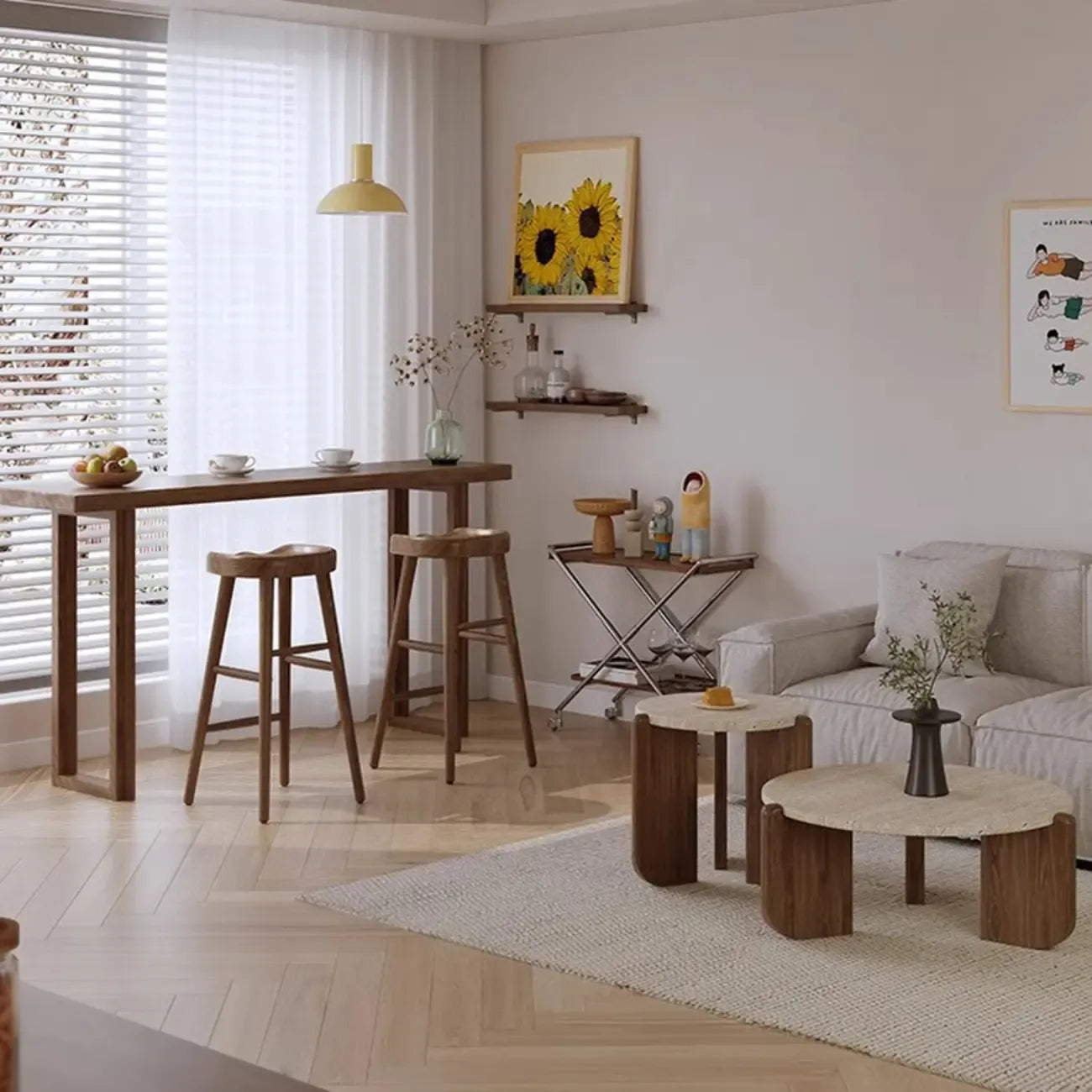 Casual Brown Wood Sled Base Bar Table