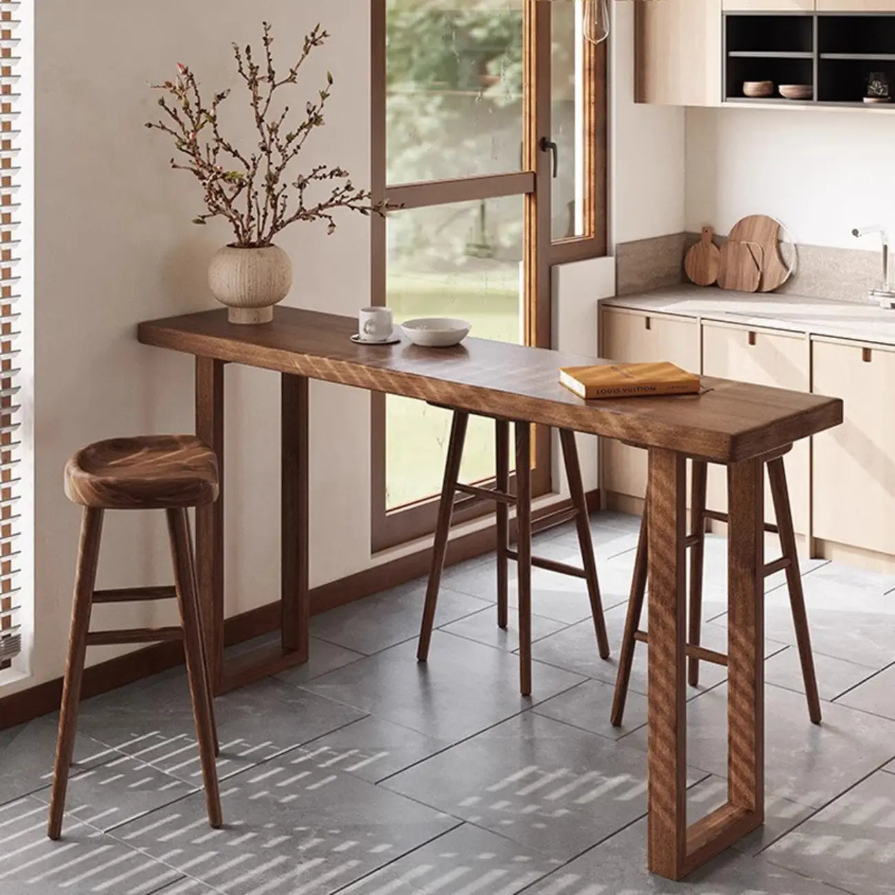 Casual Brown Wood Sled Base Bar Table