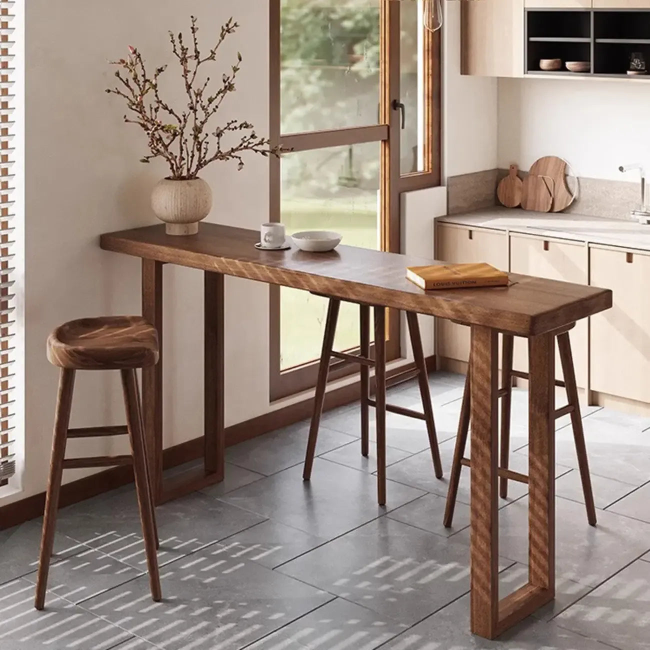 Casual Brown Wood Sled Base Bar Table