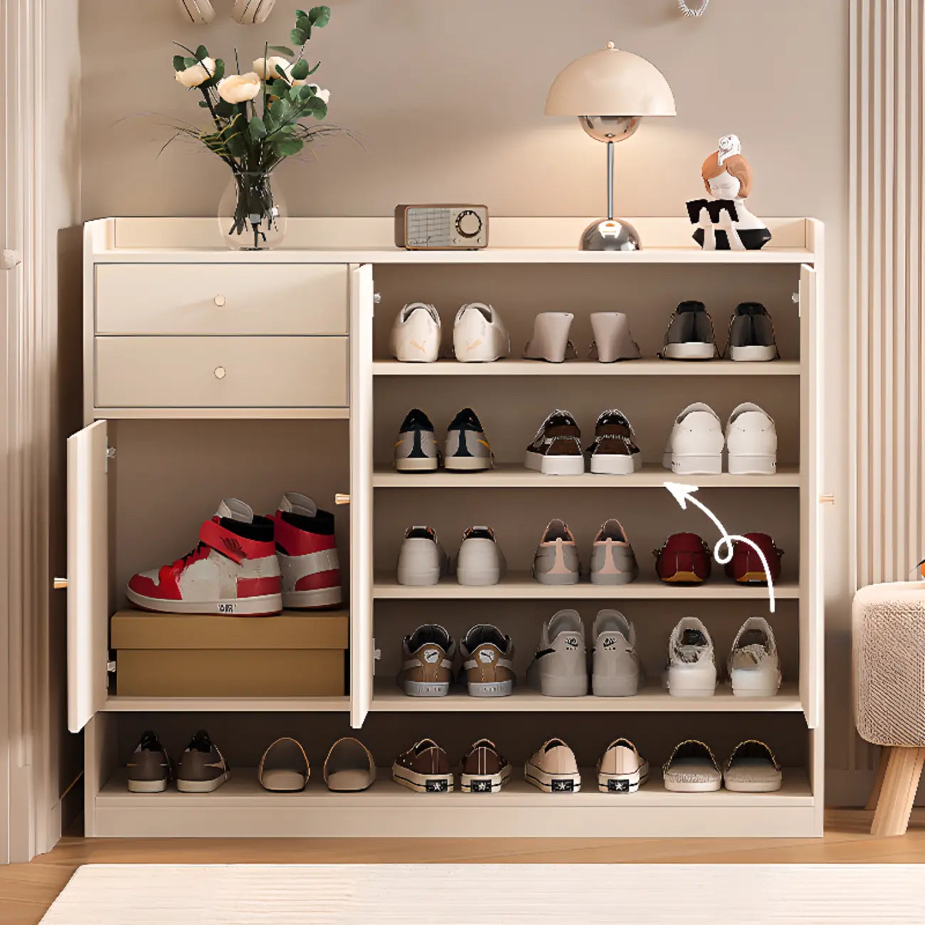 Versatile Minimalist White Wood Shoe Cabinet Adjustable