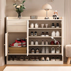 Versatile Minimalist White Wood Shoe Cabinet Adjustable