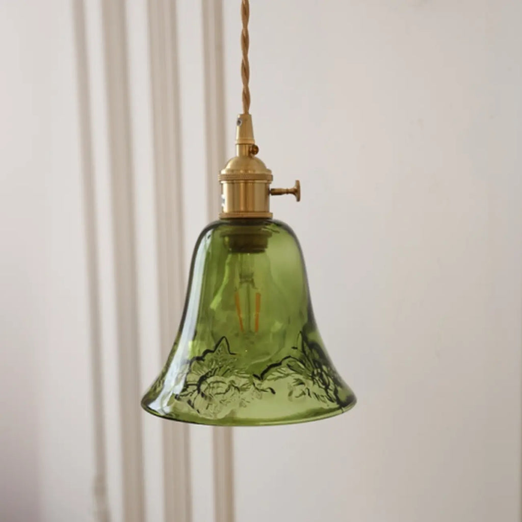 Mini Vintage Green Glass Flower Adjustable Pendant Light