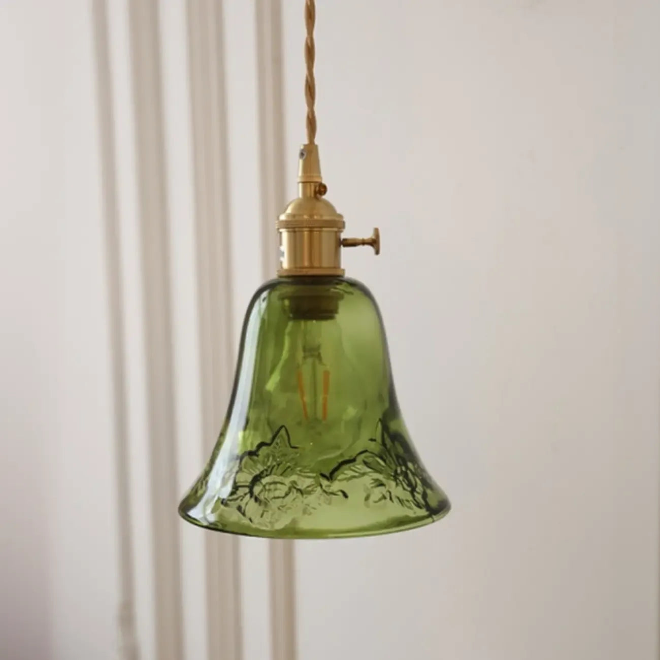 Mini Vintage Green Glass Flower Adjustable Pendant Light
