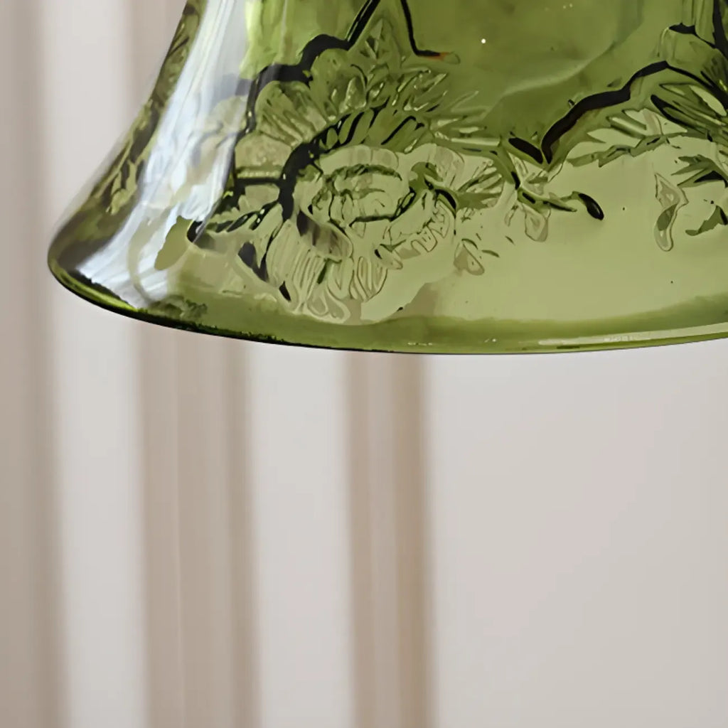 Mini Vintage Green Glass Flower Adjustable Pendant Light