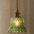 Mini Vintage Green Glass Flower Adjustable Pendant Light
