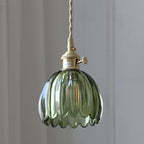 Mini Vintage Green Glass Flower Adjustable Pendant Light