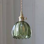 Mini Vintage Green Glass Flower Adjustable Pendant Light