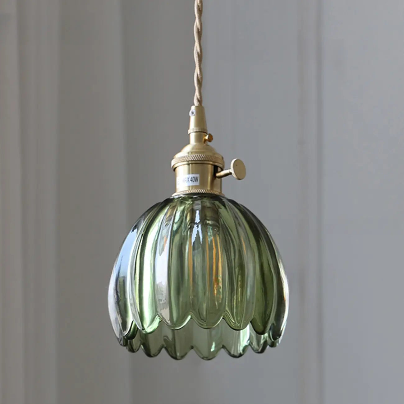 Mini Vintage Green Glass Flower Adjustable Pendant Light
