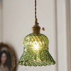 Mini Vintage Green Glass Flower Adjustable Pendant Light