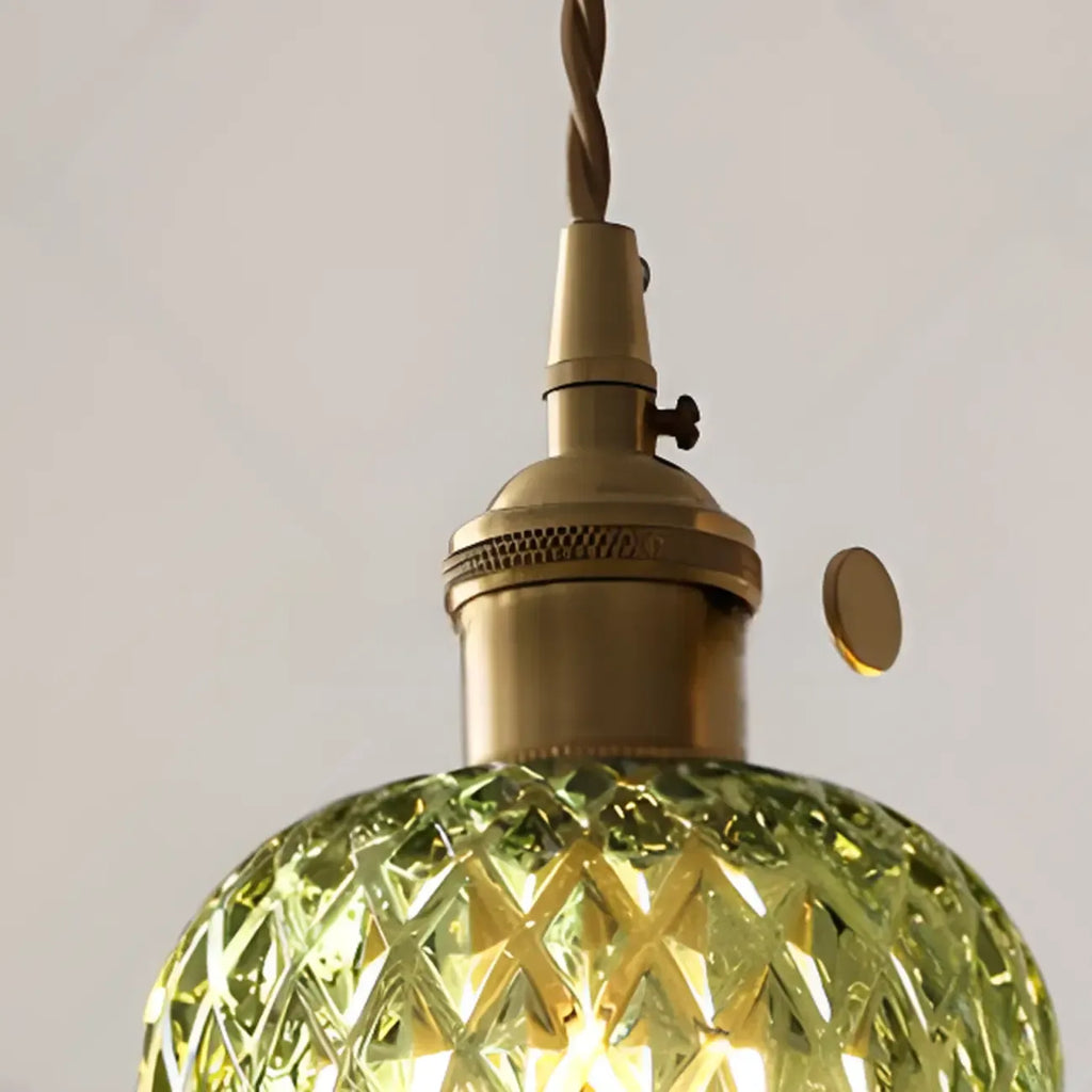 Mini Vintage Green Glass Flower Adjustable Pendant Light