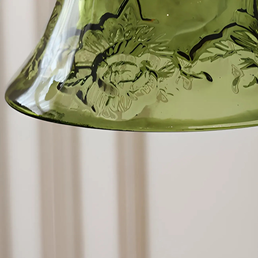 Mini Vintage Green Glass Flower Adjustable Pendant Light